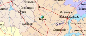 Map of the surrounding area of ​​the city of Barysh from NaKarte.RU