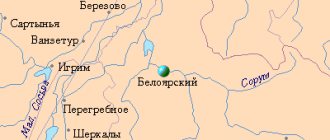 Map of the surroundings of the city of Beloyarsky from NaKarte.RU