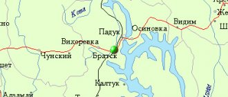 Map of the surroundings of the city of Bratsk from NaKarte.RU