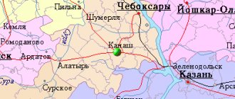 Map of the surrounding area of ​​the city of Kanash from NaKarte.RU