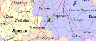 Map of the surrounding area of ​​the city of Ryazhsk from NaKarte.RU