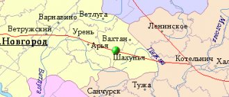 Map of the surrounding area of ​​the city of Shakhunya from NaKarte.RU
