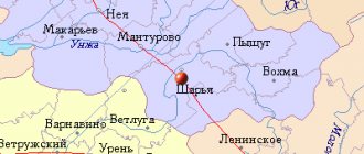 Map of the surroundings of the city of Sharya from NaKarte.RU