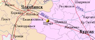 Map of the surrounding area of ​​the city of Shchuchye from NaKarte.RU