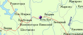 Map of the surrounding area of ​​the city of Ust-Kut from NaKarte.RU