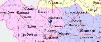 Map of the surroundings of the city of Zhukovka from NaKarte.RU